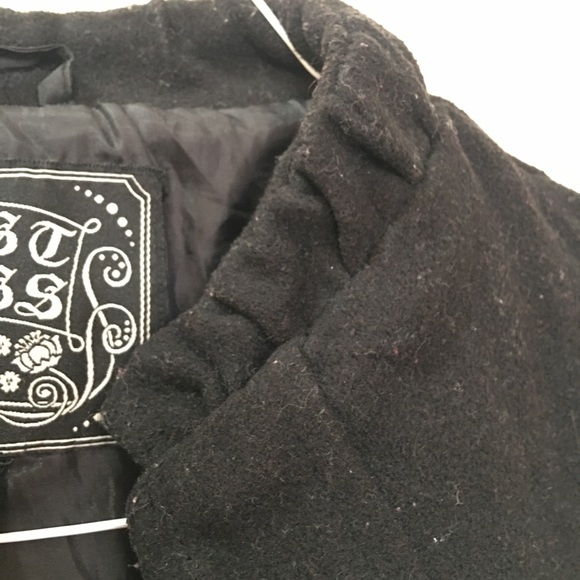 Last kiss wool bolero crop jacket coat blazer bow ribbon tie ruffle collar black - Picture 6 of 11